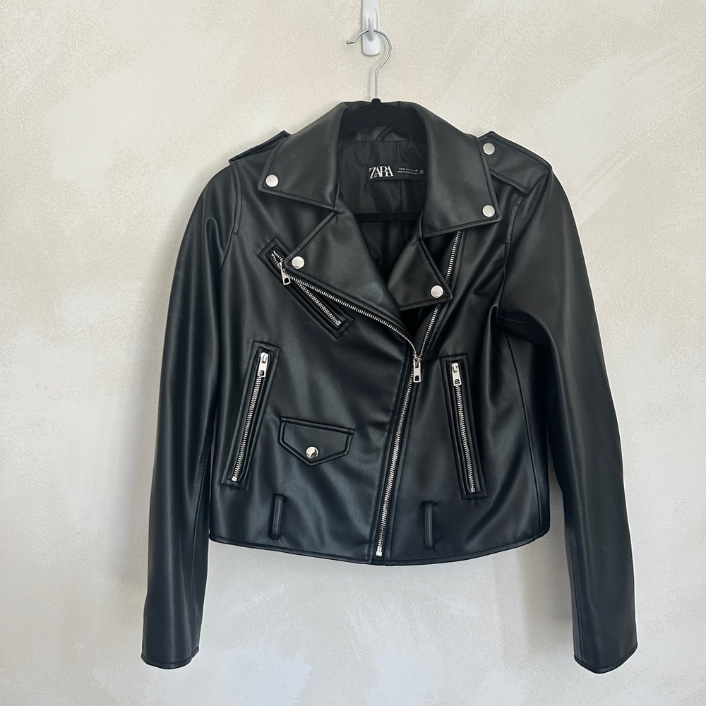 Zara Black Faux Leather Biker Jacket